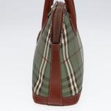 Luxury BurberrySs Nova Check Hand Bag PVC 2way Green Gold Auth 87235