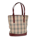 Luxury Burberry Nova Check Tote Bag Canvas Leather Beige Bordeaux Auth 87306