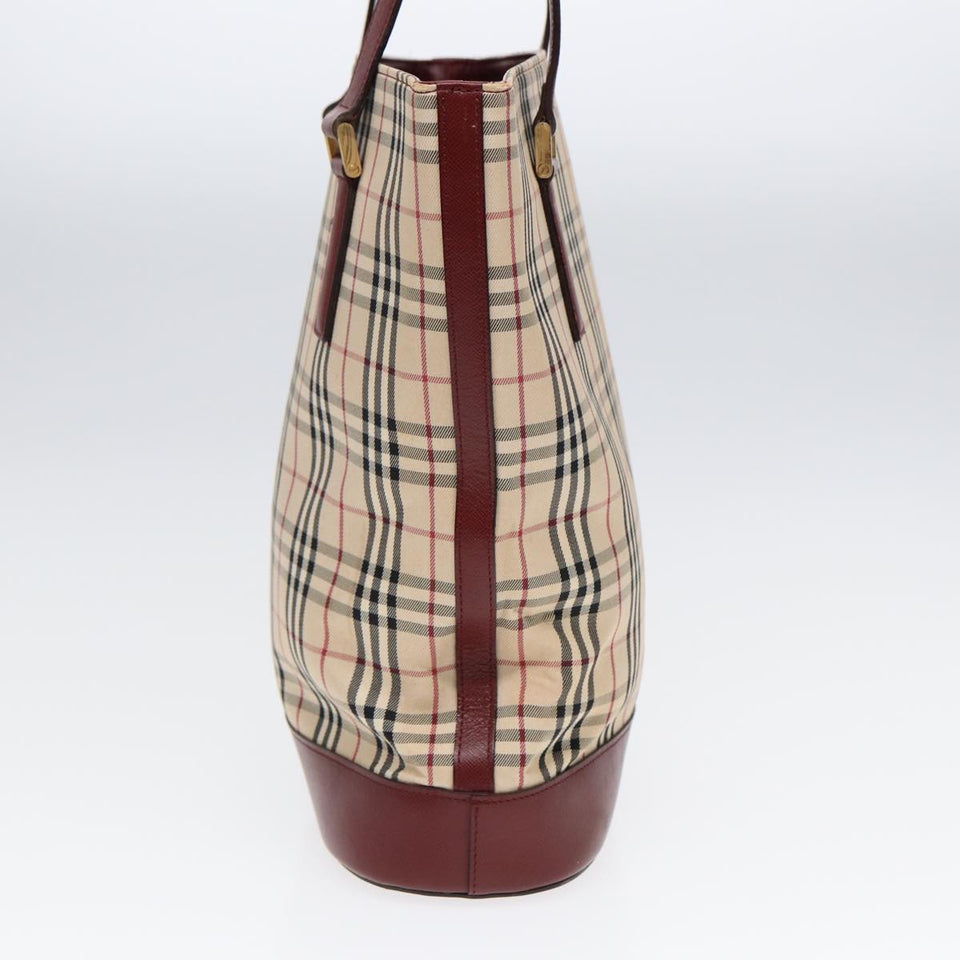 Luxury Burberry Nova Check Tote Bag Canvas Leather Beige Bordeaux Auth 87306