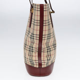 Luxury Burberry Nova Check Tote Bag Canvas Leather Beige Bordeaux Auth 87306