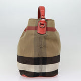 Luxury Burberry Nova Check Shoulder Bag Canvas Beige Red Silver Auth 87631