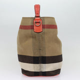 Luxury Burberry Nova Check Shoulder Bag Canvas Beige Red Silver Auth 87631