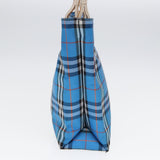 Luxury Burberry Nova Check Tote Bag Nylon Blue Silver Auth 87633