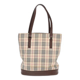 Luxury Burberry Nova Check Tote Bag Canvas Beige Brown Silver Auth 87766