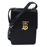 Luxury Burberry Shoulder Bag Leather Black Gold Auth 88126