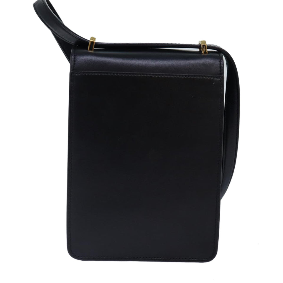 Luxury Burberry Shoulder Bag Leather Black Gold Auth 88126