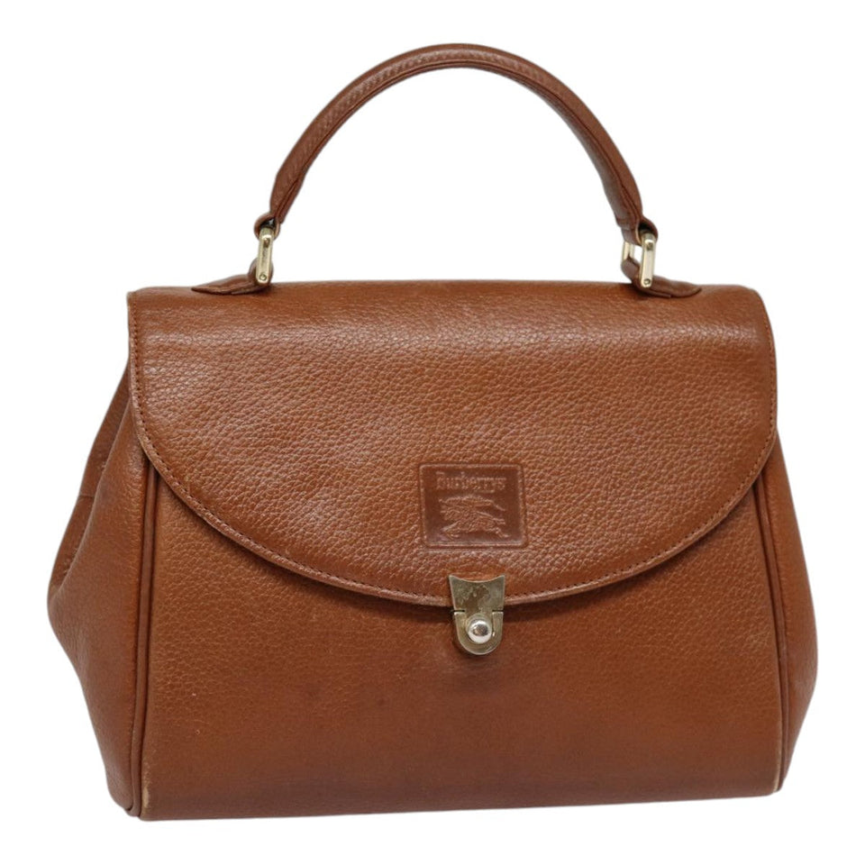 Luxury BurberrySs Hand Bag Leather Brown Silver Auth 88481