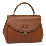 Luxury BurberrySs Hand Bag Leather Brown Silver Auth 88481
