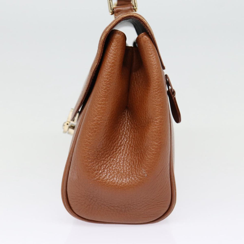 Luxury BurberrySs Hand Bag Leather Brown Silver Auth 88481