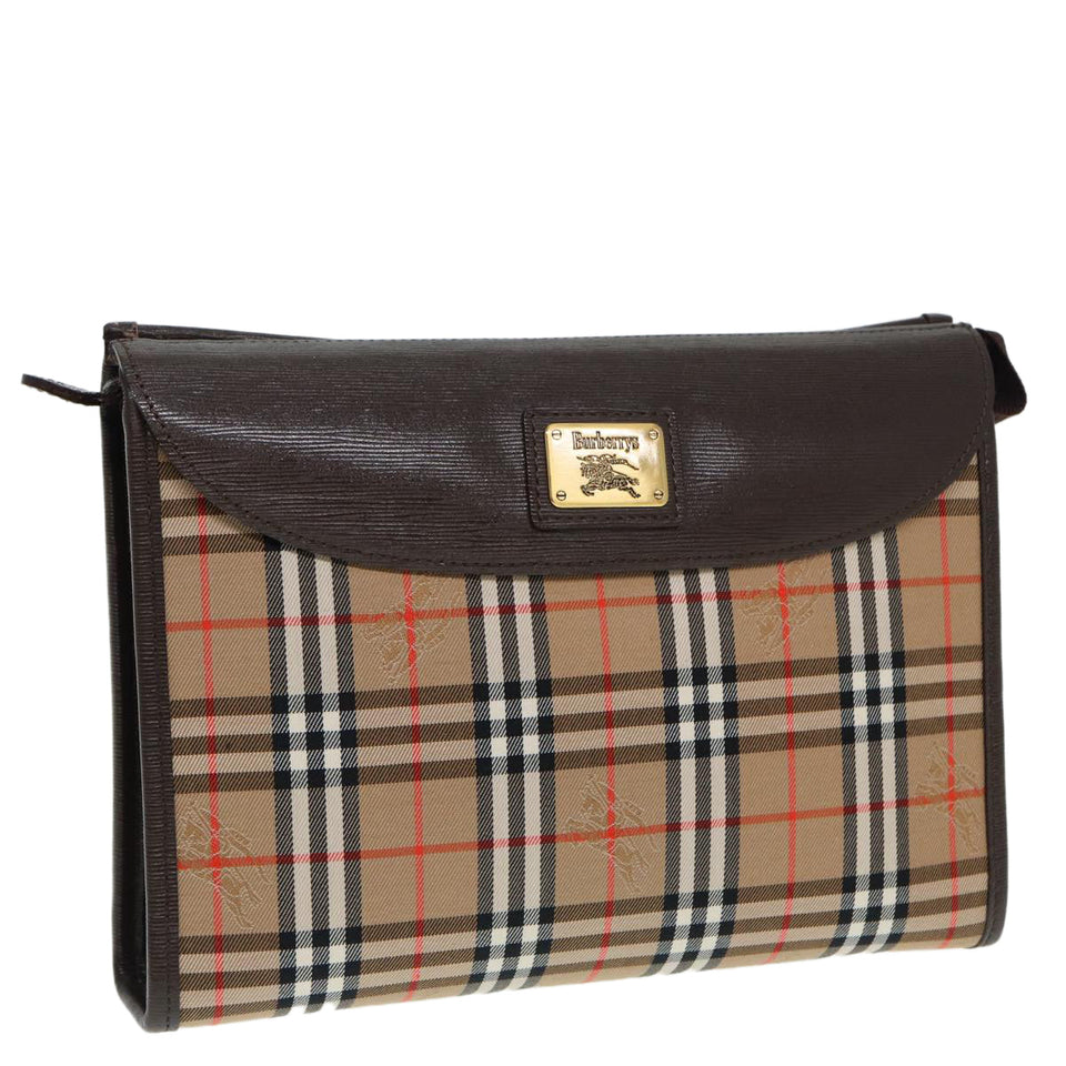 Luxury BurberrySs Nova Check Clutch Bag Canvas Leather Beige Brown Auth 88490