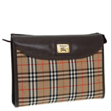 Luxury BurberrySs Nova Check Clutch Bag Canvas Leather Beige Brown Auth 88490