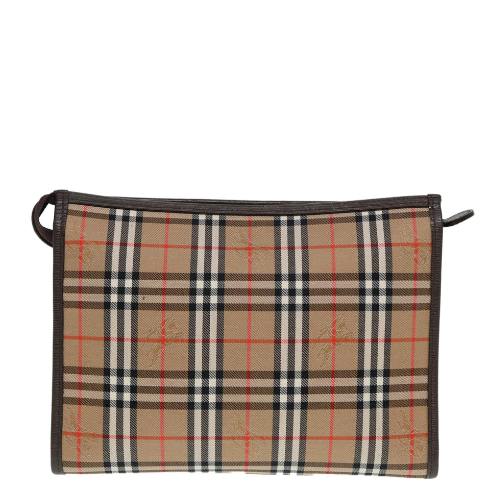 Luxury BurberrySs Nova Check Clutch Bag Canvas Leather Beige Brown Auth 88490