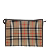 Luxury BurberrySs Nova Check Clutch Bag Canvas Leather Beige Brown Auth 88490