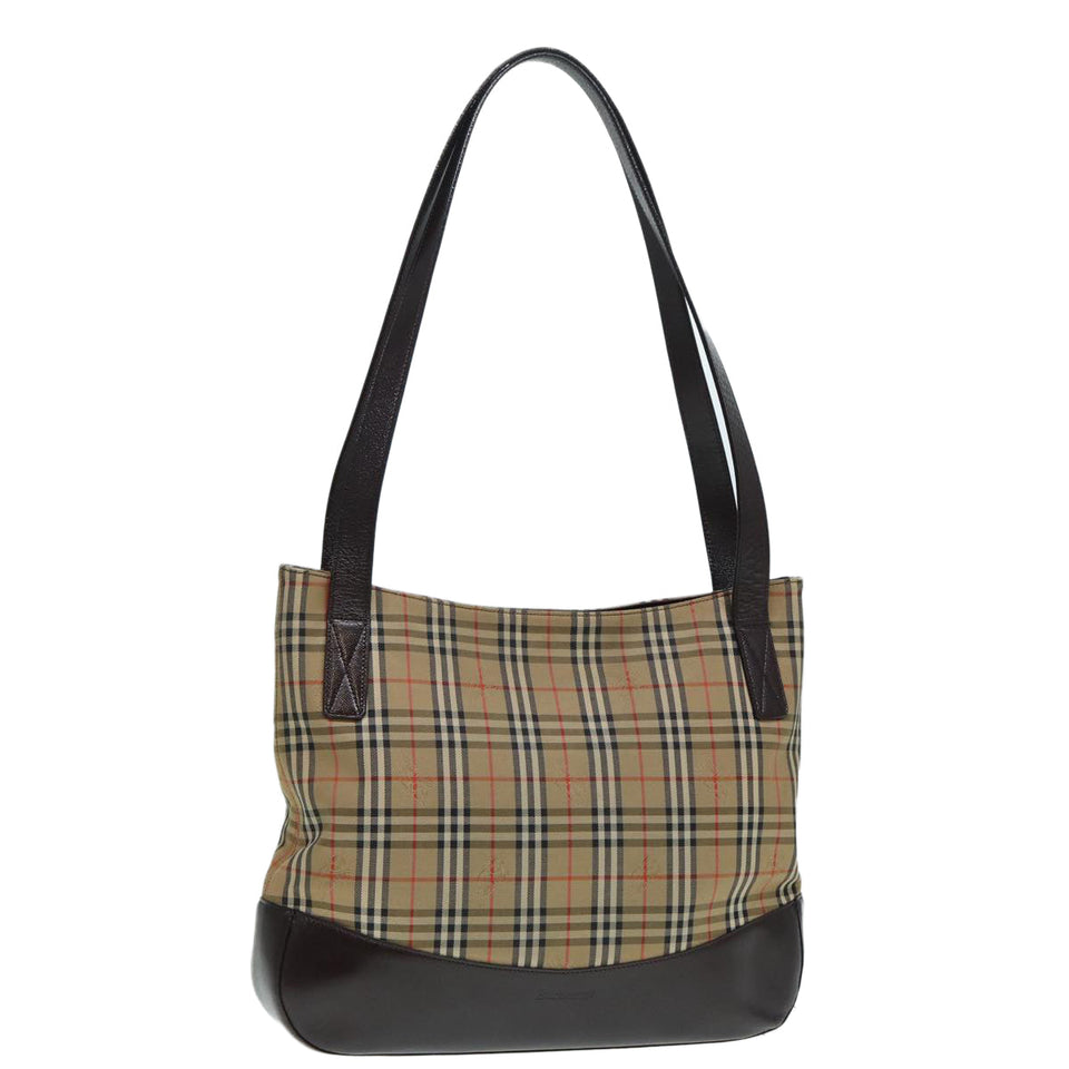 Luxury BurberrySs Nova Check Tote Bag Canvas Leather Beige Brown gold Auth 88513