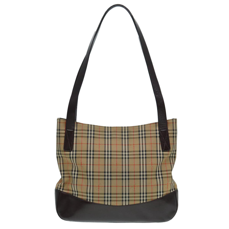 Luxury BurberrySs Nova Check Tote Bag Canvas Leather Beige Brown gold Auth 88513