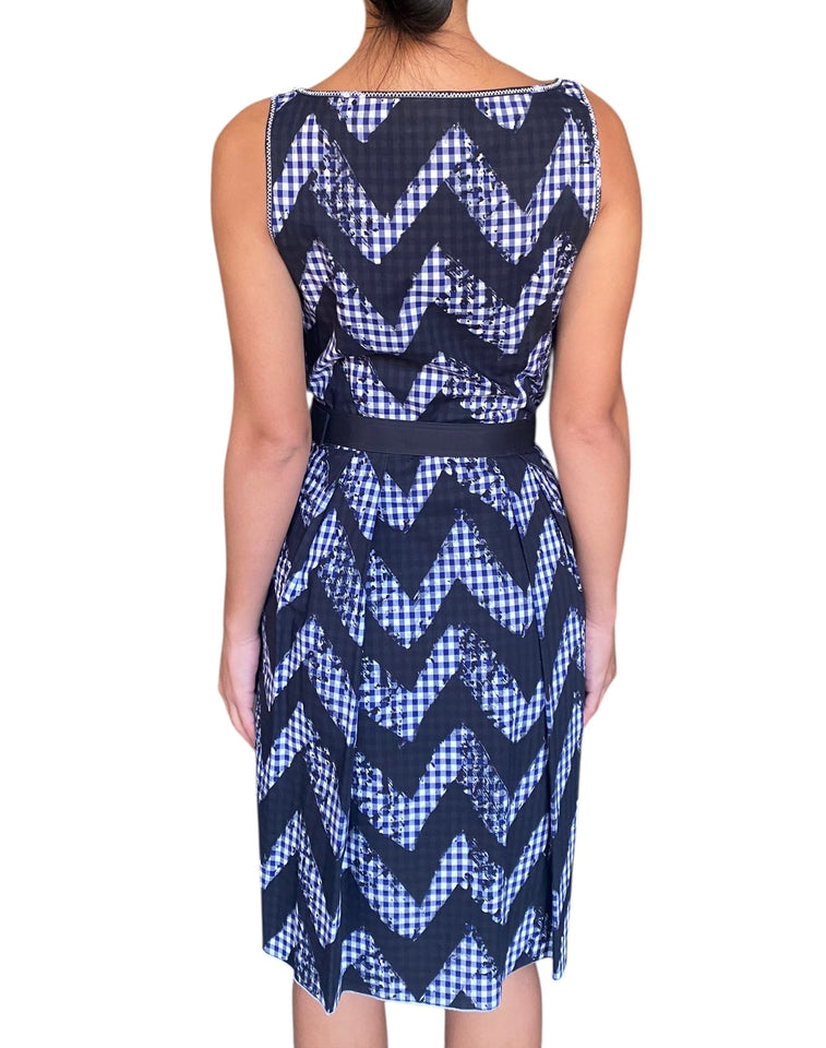 Prada Navy Gingham Belted Dress - 40 / US 4-6