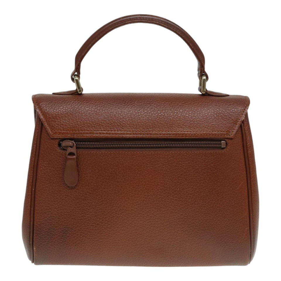 Luxury BurberrySs Hand Bag Leather Brown Gold Auth 88651
