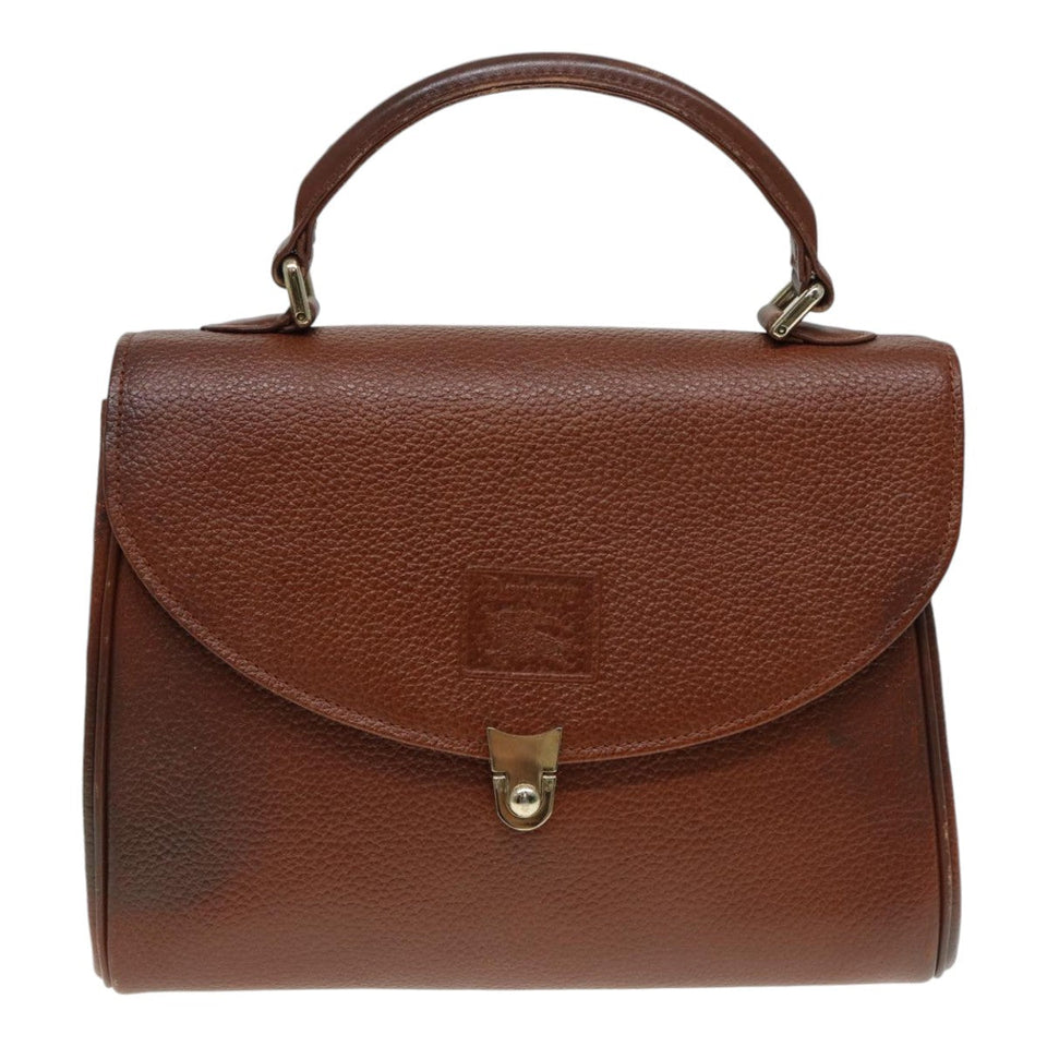 Luxury BurberrySs Hand Bag Leather Brown Gold Auth 88651