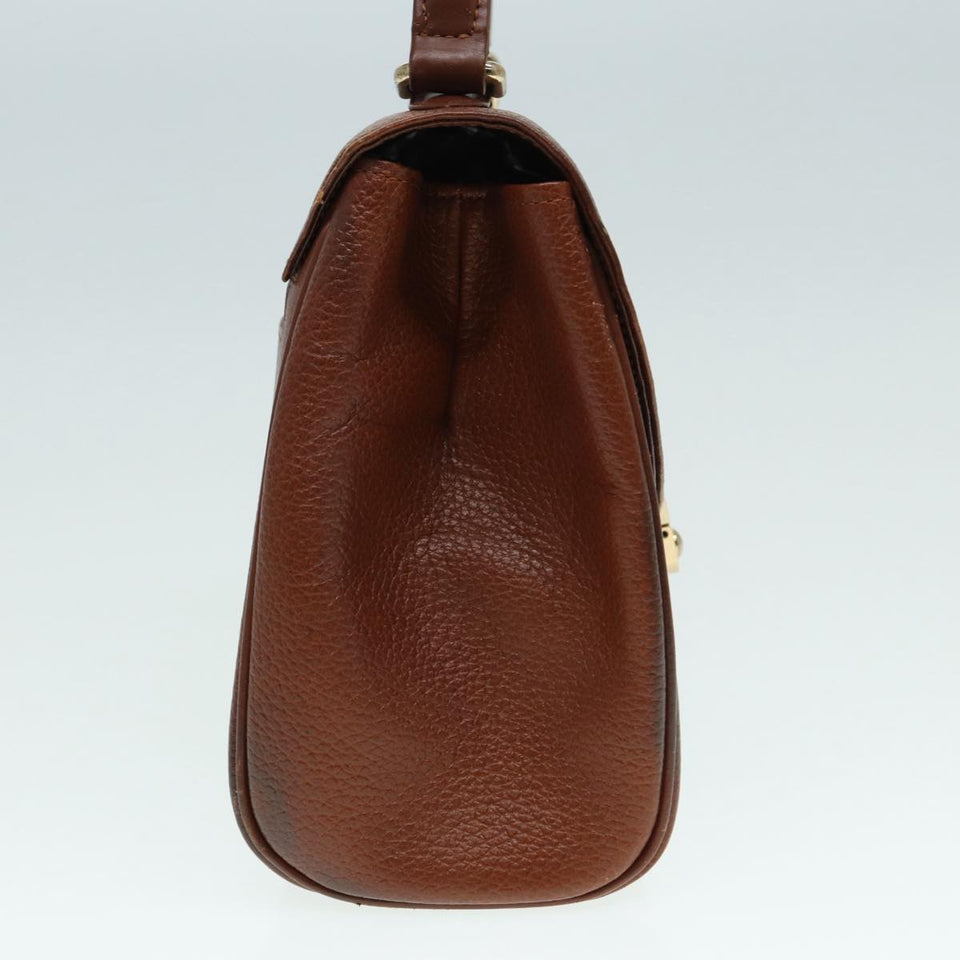 Luxury BurberrySs Hand Bag Leather Brown Gold Auth 88651