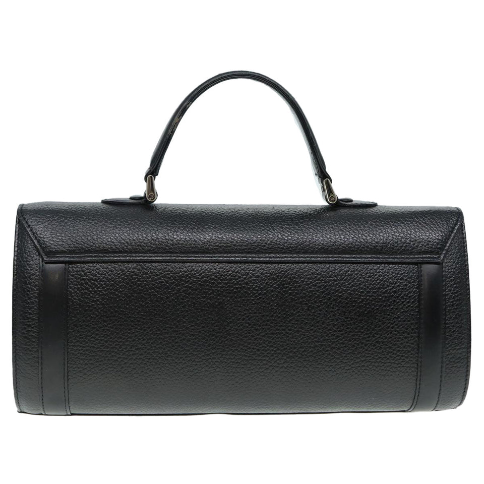 Luxury BurberrySs Hand Bag Leather Black Silver Auth 88770