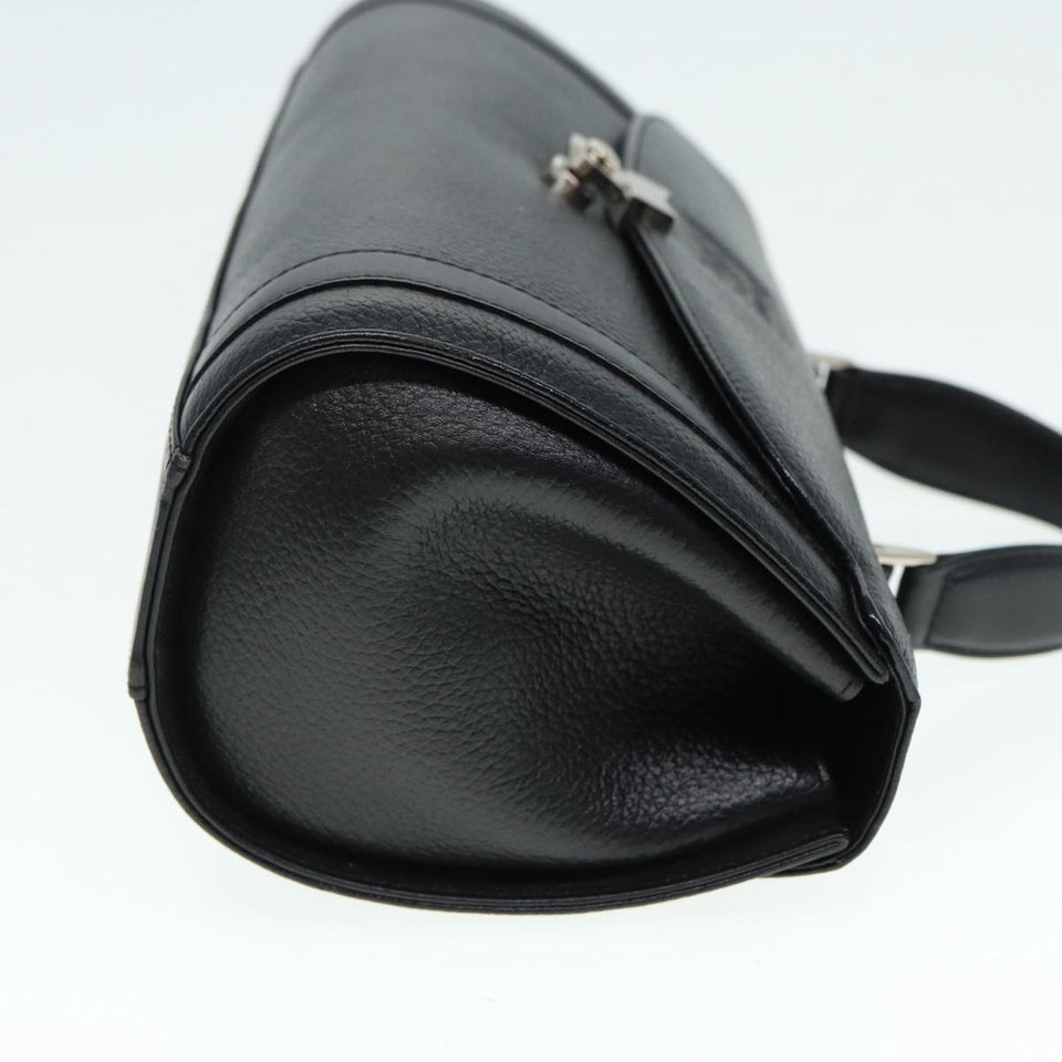 Luxury BurberrySs Hand Bag Leather Black Silver Auth 88770