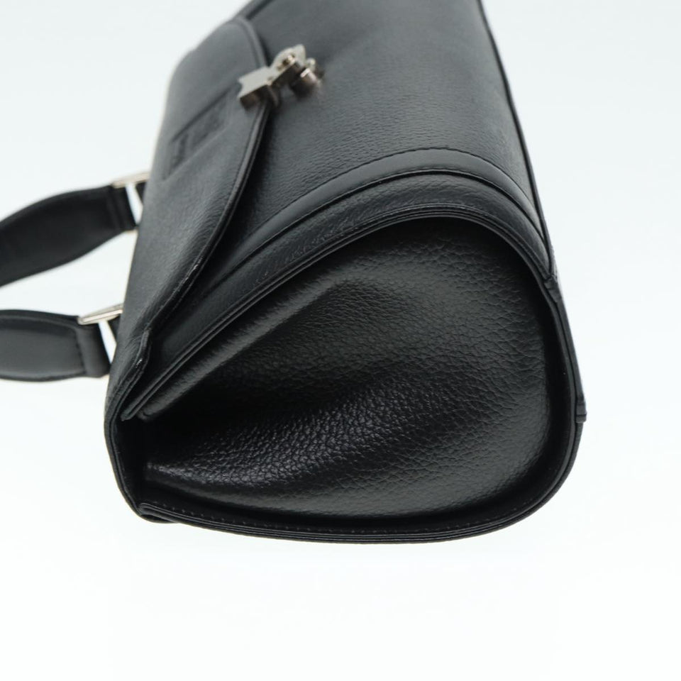 Luxury BurberrySs Hand Bag Leather Black Silver Auth 88770