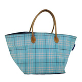 Luxury BurberrySs Nova Check Blue Label Tote Bag Nylon Light Blue Silver Auth 88783