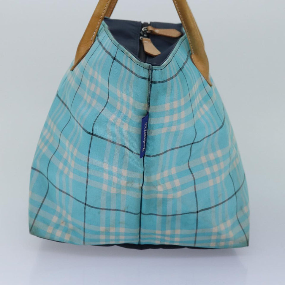 Luxury BurberrySs Nova Check Blue Label Tote Bag Nylon Light Blue Silver Auth 88783