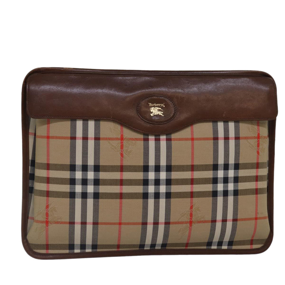 Luxury BurberrySs Nova Check Document Case Clutch Bag Canvas Beige Brown Auth 88787