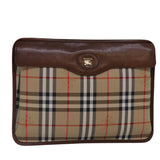 Luxury BurberrySs Nova Check Document Case Clutch Bag Canvas Beige Brown Auth 88787