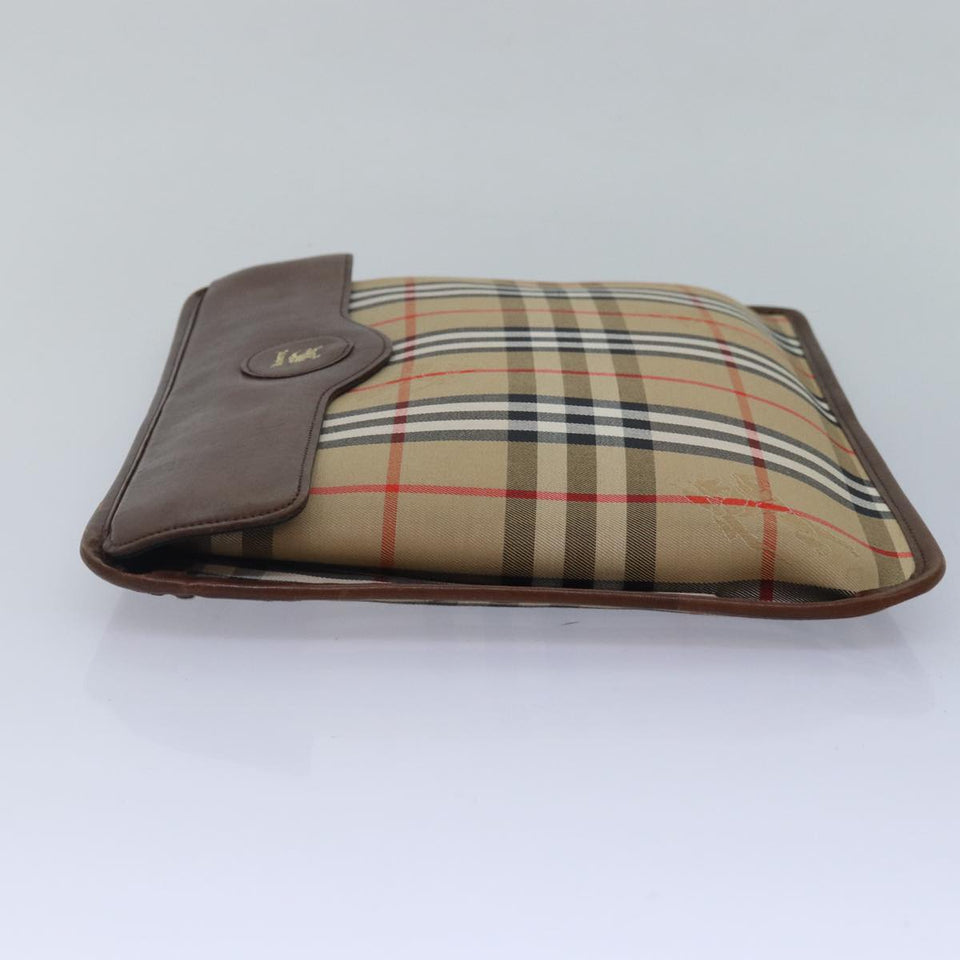 Luxury BurberrySs Nova Check Document Case Clutch Bag Canvas Beige Brown Auth 88787