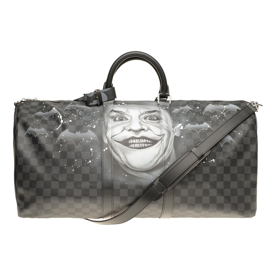 Louis Vuitton NEW Keepall 55 damier graphite strap customized "BATBAG II"!