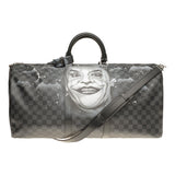 Louis Vuitton NEW Keepall 55 damier graphite strap customized "BATBAG II"!