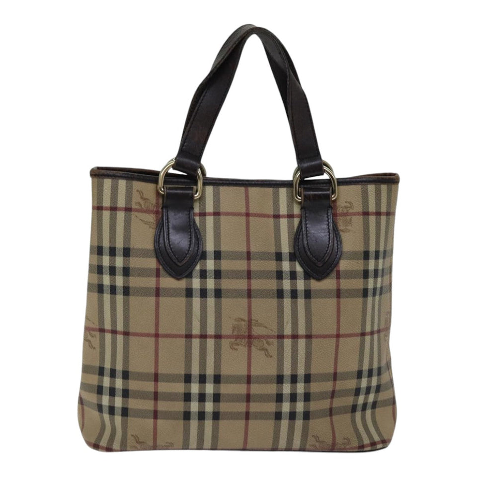 Luxury Burberry Nova Check Tote Bag PVC Beige Auth 89282
