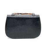 Gucci Bamboo 1947 Vintage Rare Lizard-skin Leather Large Black with Strap