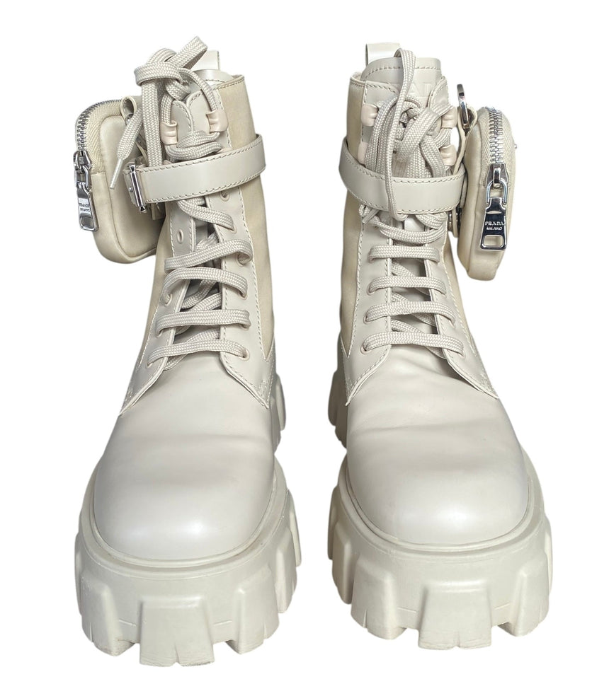 Prada Beige Monolith Re-Nylon Ankle Boots - 37