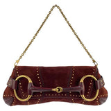 Gucci Horsebit 1955 Chain Suede leather bag in Burgundy with gold studs