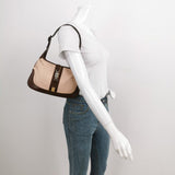 Gucci Jackie Vintage Small Brown Leather and Fabric Silver Hardware