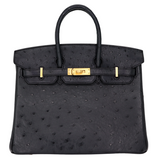 Hermes25cm Birkin HSS Black/ Rouge H Ostrich Brushed Gold Hardware