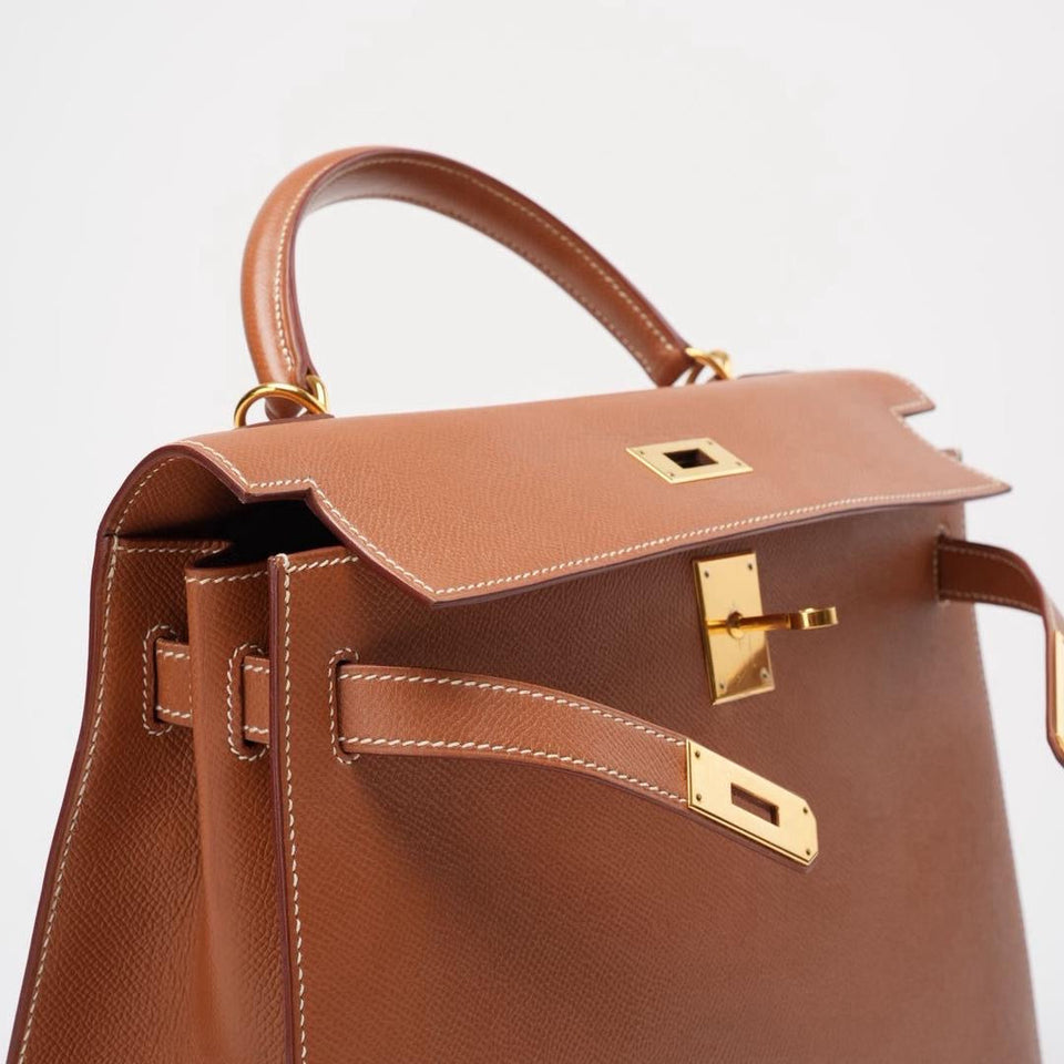 Hermes Vintage Gold Kelly Sellier 32 Epsom D Square 2000