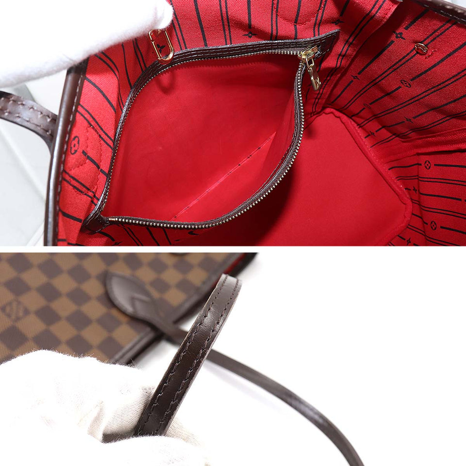 Louis Vuitton Damier Neverfull MM Tote Bag Ebene Series Brown Gold Metal Fittings