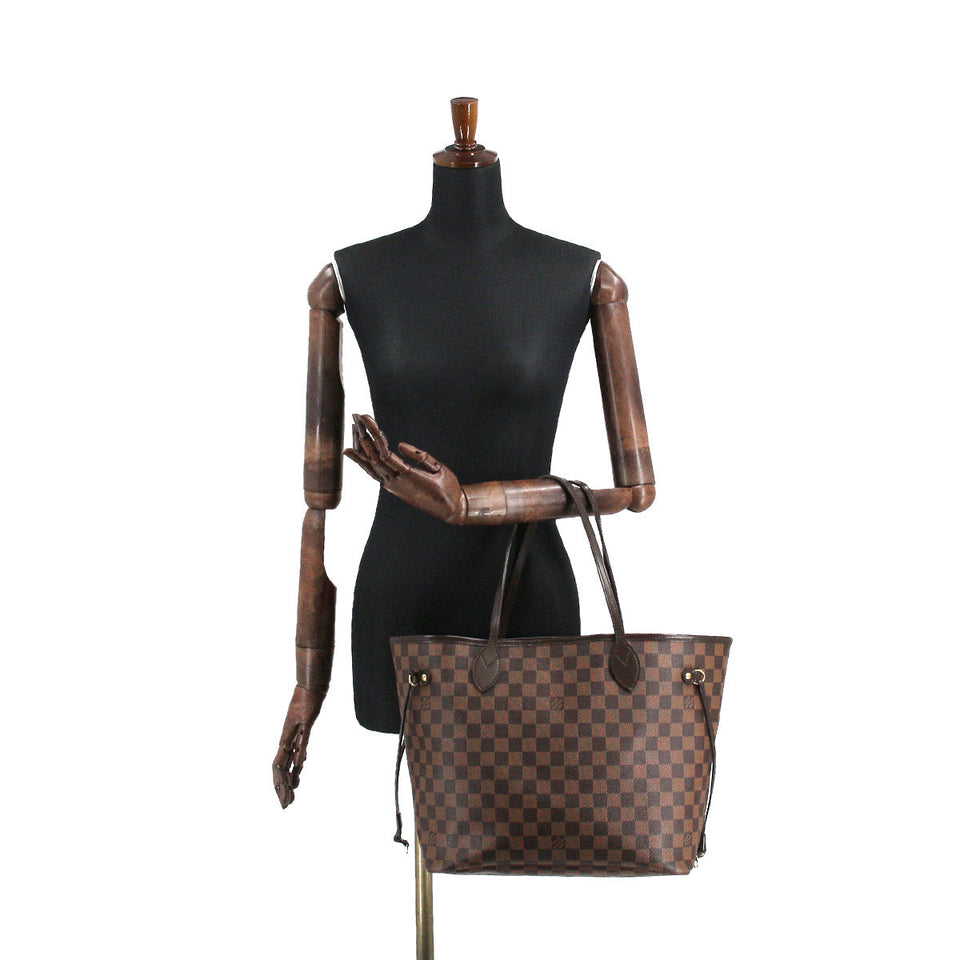 Louis Vuitton Damier Neverfull MM Tote Bag Ebene Brown Red Gold Hardware