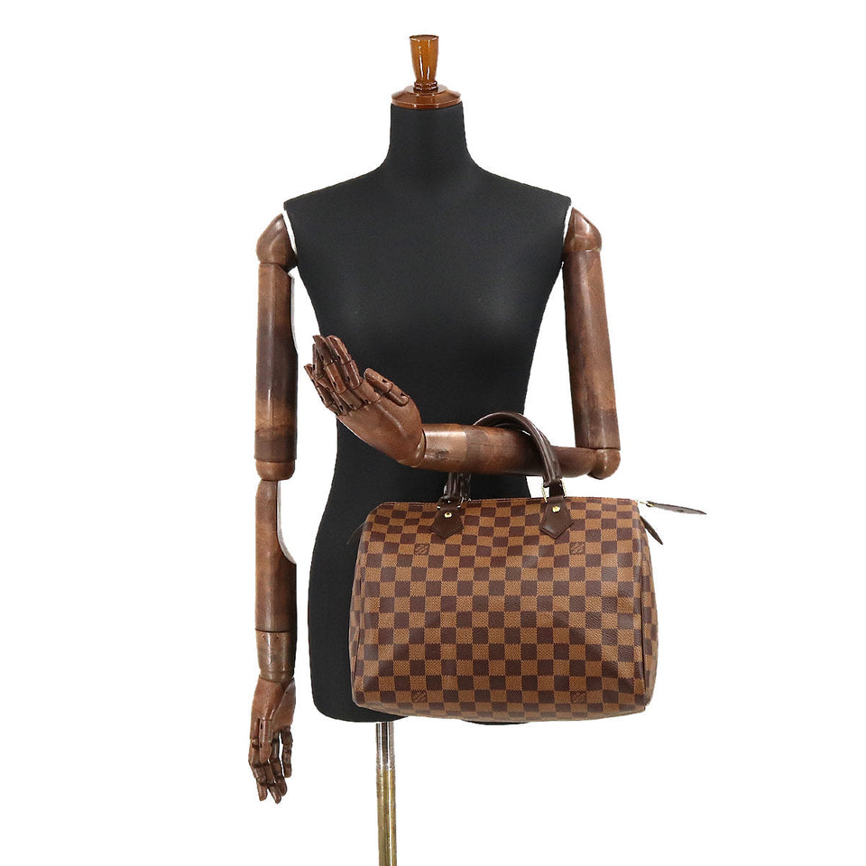 Louis Vuitton Damier Speedy 30 Hand Bag Ebene Brown Gold Hardware