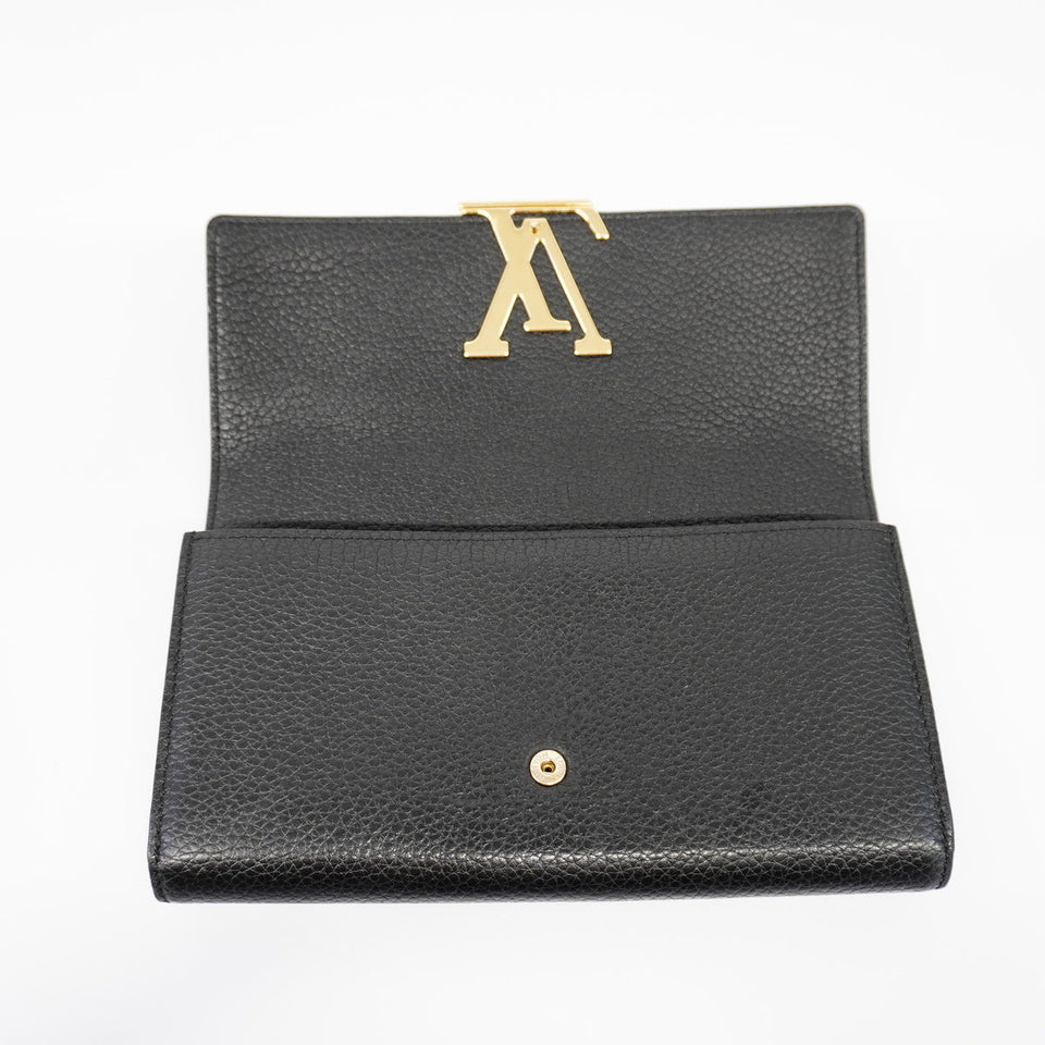 Louis Vuitton Bifold Long Wallet Taurillon Portefeuille Capucines Noir