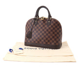 Louis Vuitton Damier Alma PM Hand Bag Ebene Brown Gold Metal Fittings