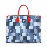 Louis Vuitton Monogram Denim Onthego GM 2way Tote Bag Blue Red