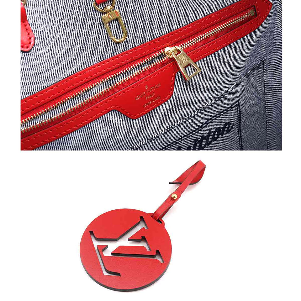 Louis Vuitton Monogram Denim Onthego GM 2way Tote Bag Blue Red