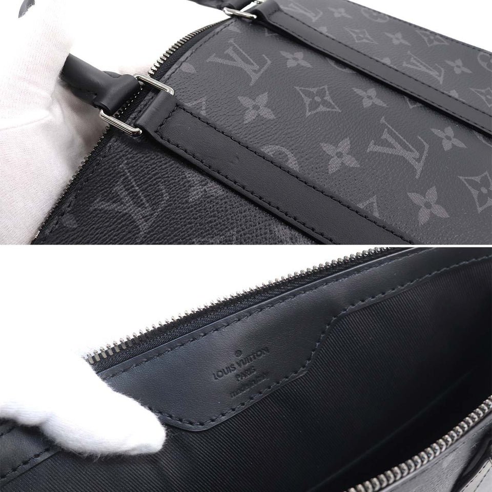 Louis Vuitton Monogram Eclipse Sac Plat Cross 2Way Tote Shoulder Bag Black