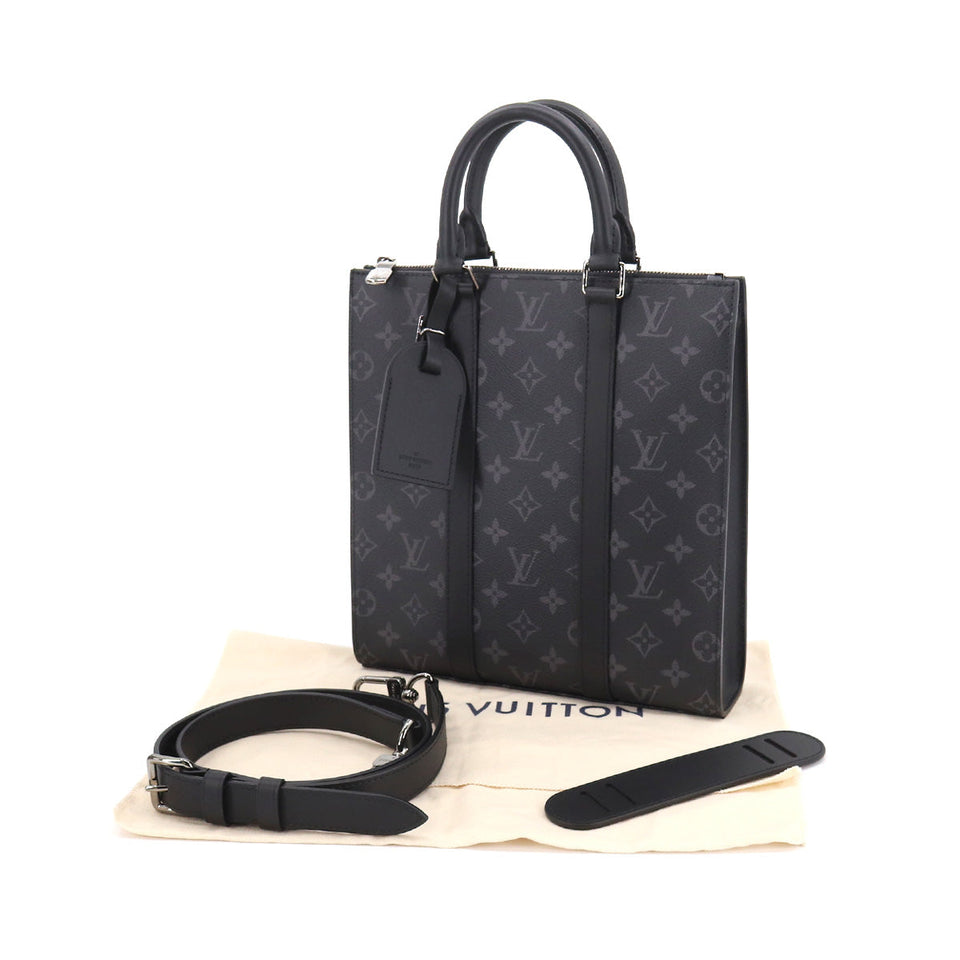 Louis Vuitton Monogram Eclipse Sac Plat Cross 2Way Tote Shoulder Bag Black