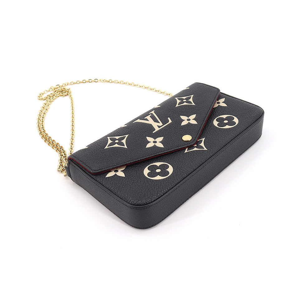 Louis Vuitton Bicolor Monogram Emplant Leather Pochette Felicie Chain Wallet Black